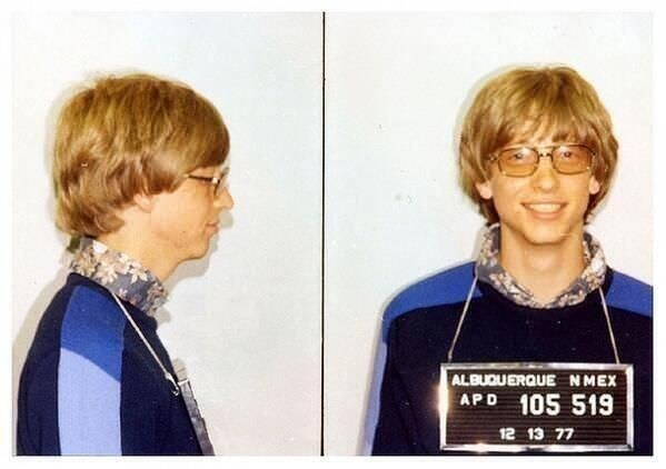 Bill Gates' mug shot for driving without a license 1977