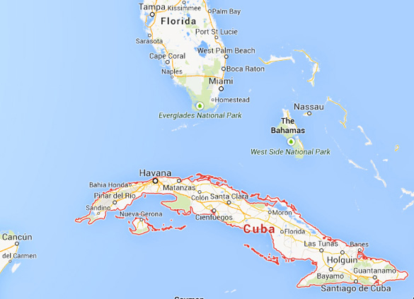 The witness in Case 57018 stated that the Coast Guard vessel was near Cuba. (Credit: Google)