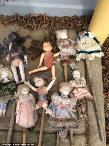 Twenty-one porcelain dolls on bamboo stakes found in Alabama swamp, some missing heads 9