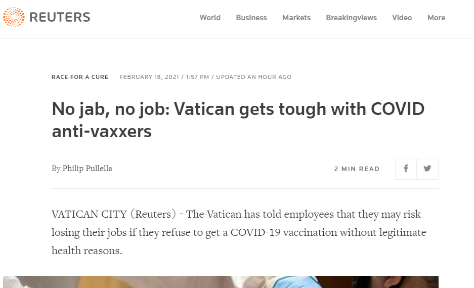 Vatikan entwickelt sich zu einem Top-Impfstoff-"Sponsor": "Sie werden Ihre Jobs verlieren, wenn Sie es leugnen" 2