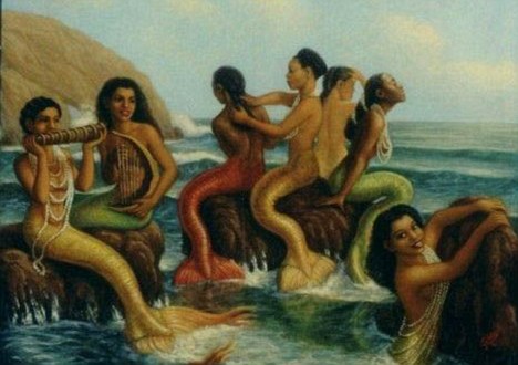 African artist's impression of mermaids: The Zimbabwean government has blamed delays to two essential infrastructure projects on 'the presence of mermaids' 